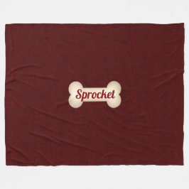 Dog-Knochen mit Maroon Red und Hundename Fleecedecke