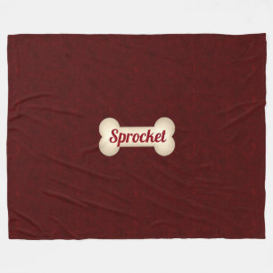Dog-Knochen mit Maroon Red und Hundename Fleecedecke