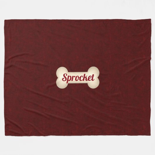 Dog-Knochen mit Maroon Red und Hundename Fleecedecke (Vorderseite (Horizontal))