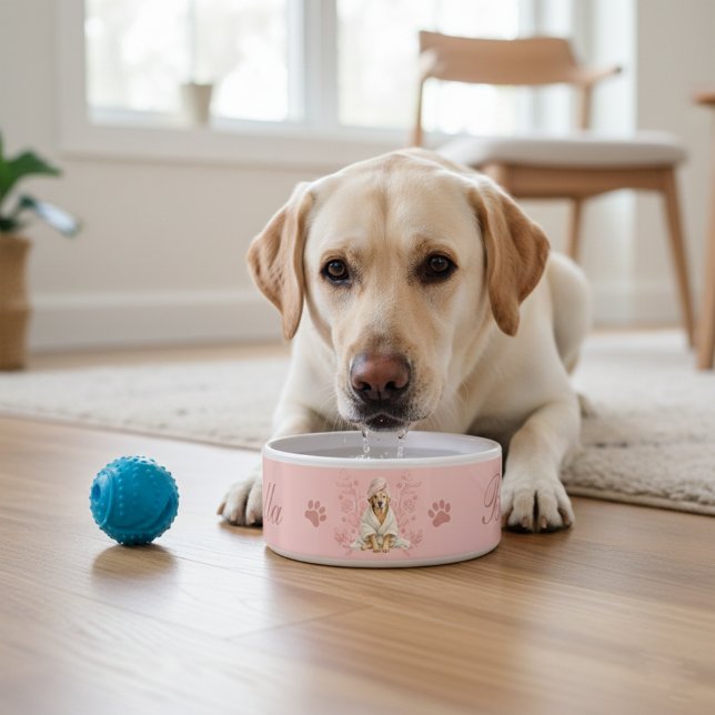 Dog Lab Charm Paw Pink Custom Biscuit Ceramic Bowl Napf (Von Creator hochgeladen)