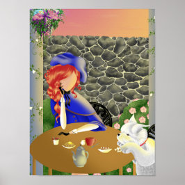 Dog & Lady im Café bei Sonnenuntergang "Forever Lo Poster