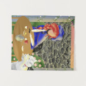 Dog & Lady im Café bei Sonnenuntergang "Forever Lo Wandteppich (Vorderseite (Horizontal))