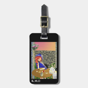 Dog & Lady im Café bei Sonnenuntergang Gepäckmarke Gepäckanhänger