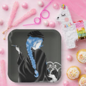Dog & Lady im Café Blue Hair Paper Plate Pappteller (Party)