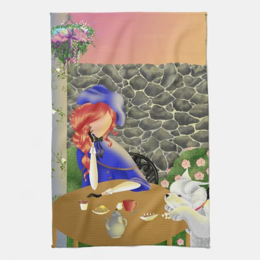 Dog & Lady im Café Lunch Handtuch (Vertikal)