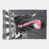 Dog & Lady im Café Pink Hair Tee Handtuch (Horizontal)