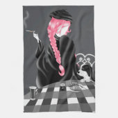 Dog & Lady im Café Pink Hair Tee Handtuch (Vertikal)