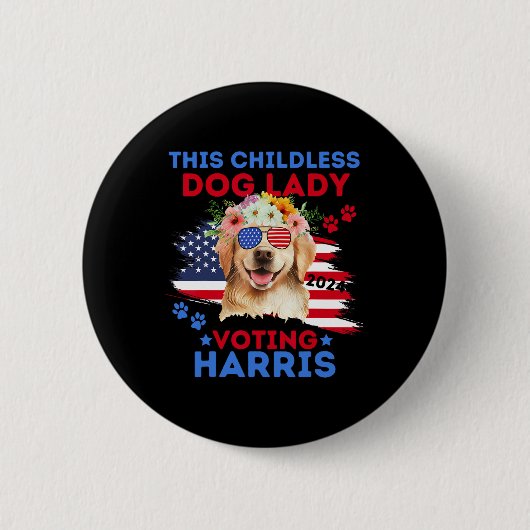 Dog Lady Vote Kamala Harris 2024 Golden Retriever Button (Vorderseite)