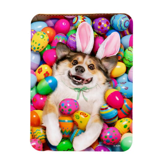 Dog Laying on Easter Eggs Magnet (Vertikal)