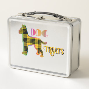 DOG-LECKEREIEN Gelbe Karierte Alte Schule Metall Brotdose