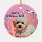 Dog Let's Party Birthday Keramik Ornament (Vorne)