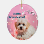 Dog Let's Party Birthday Keramik Ornament (Links)