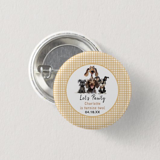 Dog Let's Pawty Birthday Button (Vorne & Hinten)