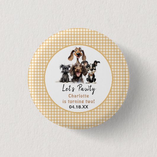 Dog Let's Pawty Birthday Button (Vorderseite)