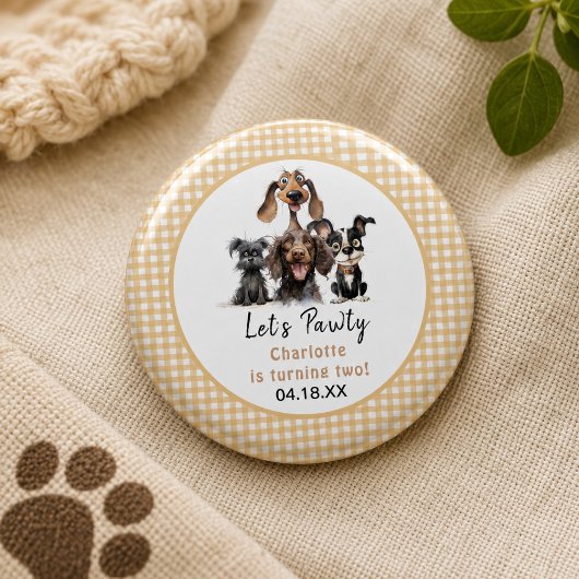 Dog Let's Pawty Birthday Button