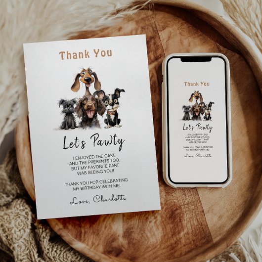 Dog Let's Pawty Birthday Dankeskarte