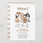 Dog Let's Pawty Birthday Einladung (Vorne/Hinten)