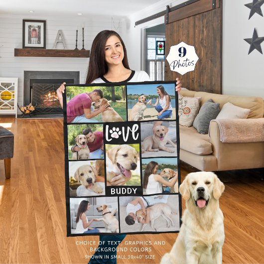 Dog LIEBE PW Print 9 FotoCollage Custom Fleecedecke