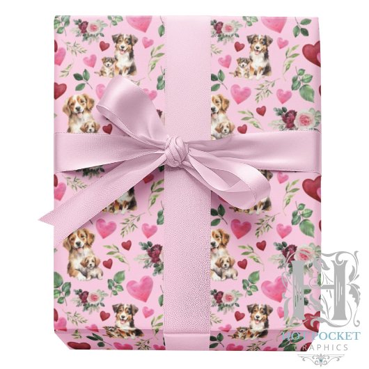 Dog Love Valentine Gift Wrapping Paper Pink Geschenkpapier