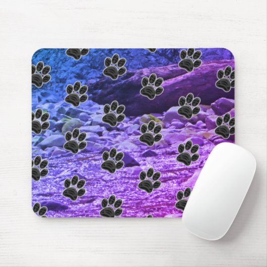 Dog Lover Blue Lila Clouds Black Puppy Paw Print Mousepad (Mit Mouse)