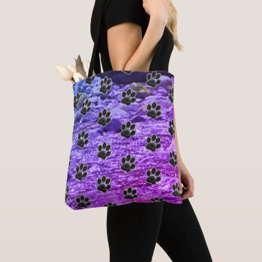 Dog Lover Blue Lila Clouds Black Puppy Paw Print Tasche (Von Nahem)