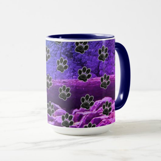 Dog Lover Blue Lila Clouds Black Puppy Paw Print Tasse (VorderseiteRechts)