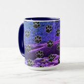 Dog Lover Blue Lila Clouds Black Puppy Paw Print Tasse (Vorderseite Links)