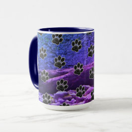 Dog Lover Blue Lila Clouds Black Puppy Paw Print Tasse