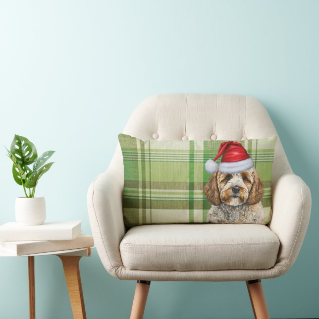 Dog Lover Christmas Cockapoo Green Holiday Kariert Lendenkissen (Stuhl )