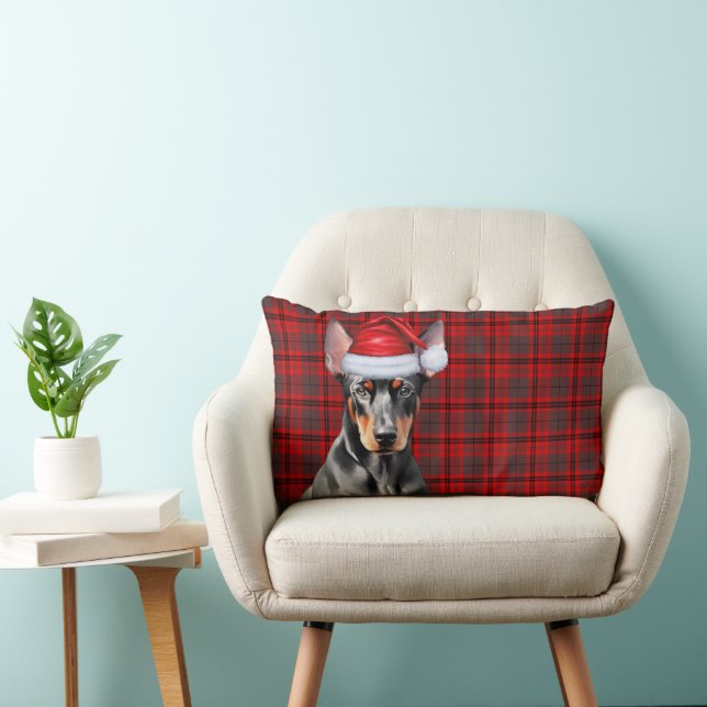 Dog Lover Christmas Doberman Red Holiday Plaid Lendenkissen (Stuhl )