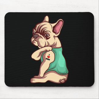 Dog Lover Cool French | Bulldog I Love Mom Tattoo Mousepad