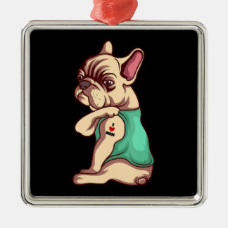Dog Lover Cool French | Bulldog I Love Mom Tattoo Ornament Aus Metall