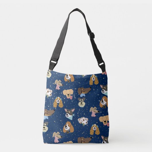 DOG LOVER CROSSBODY(BLAU) BAG TRAGETASCHEN MIT LANGEN TRÄGERN (Vorderseite)