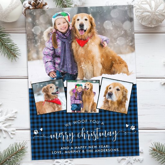 Dog Lover Frohe Weihnachten Blue Kariert Foto Coll