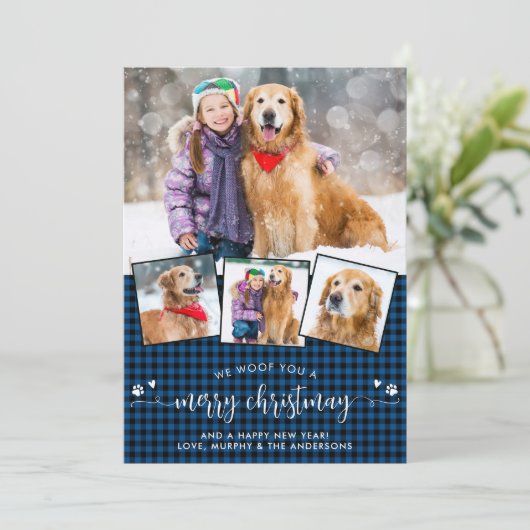 Dog Lover Frohe Weihnachten Blue Kariert Foto Coll (Stehend Vorderseite)