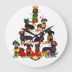Dog Lover gibt Dackel Tree Weihnachtslicht Große Wanduhr