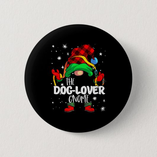 Dog Lover Gnome Red Buffalo Plaid Matching Family Button (Vorderseite)