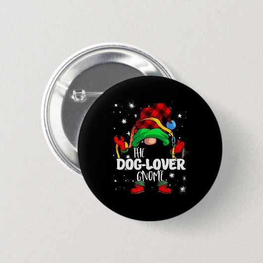 Dog Lover Gnome Red Buffalo Plaid Matching Family  Button (Vorne & Hinten)