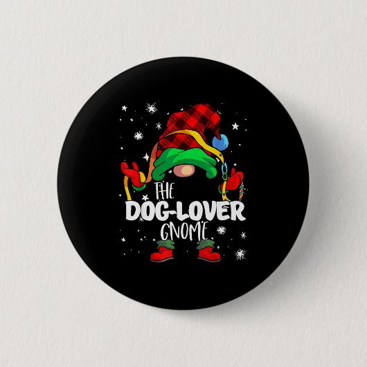 Dog Lover Gnome Red Buffalo Plaid Matching Family Button (Vorderseite)