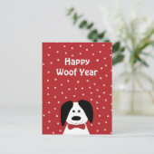 Dog Lover "Happy Woof Year" Weihnachtskarte Postkarte (Stehend Vorderseite)