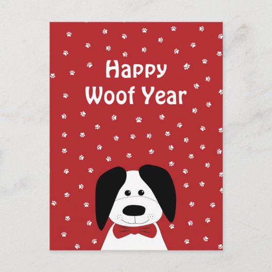 Dog Lover "Happy Woof Year" Weihnachtskarte Postkarte (Vorderseite)