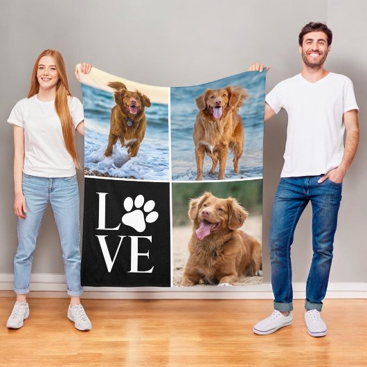 Dog Lover Heart Love Photo Collage Pet Fleecedecke