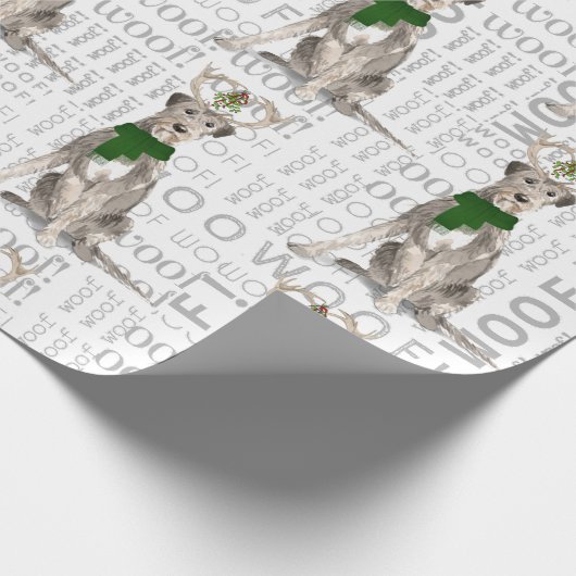 Dog Lover Irish Wolfhound in Antlers Weihnachten Geschenkpapier (Ecke)