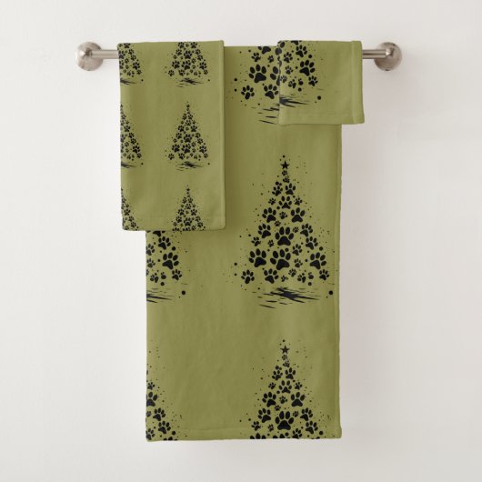 Dog Lover Paw Print Christmas Tree 3 Badhandtuch Set (Insitu)