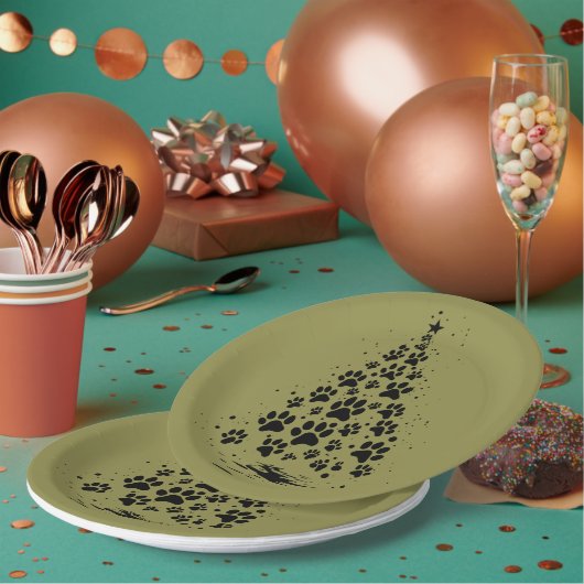 Dog Lover Paw Print Christmas Tree 3 Pappteller (Multi)