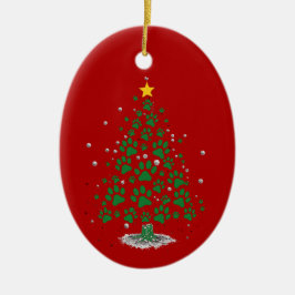 Dog Lover Paw Print Christmas Tree Keramik Ornament