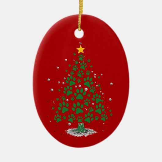 Dog Lover Paw Print Christmas Tree Keramik Ornament (Vorne)
