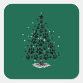 Dog Lover Paw Print Christmas Tree Quadratischer Aufkleber (Vorderseite)