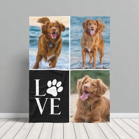 Dog Lover Paw Print Cute Pet 3 Photo Collage Fleecedecke