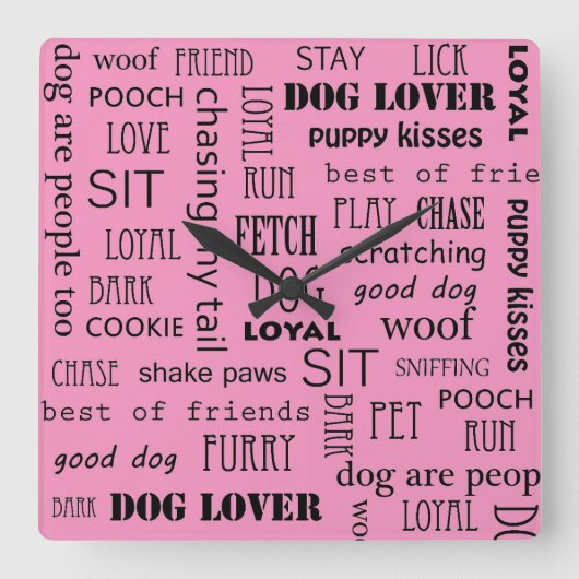 Dog Lover Quadratische Wanduhr (Vorderseite)